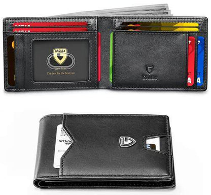 Men's Slim Leather RFID Blocking Wallet - Minimalist Carbon Fiber Bifold