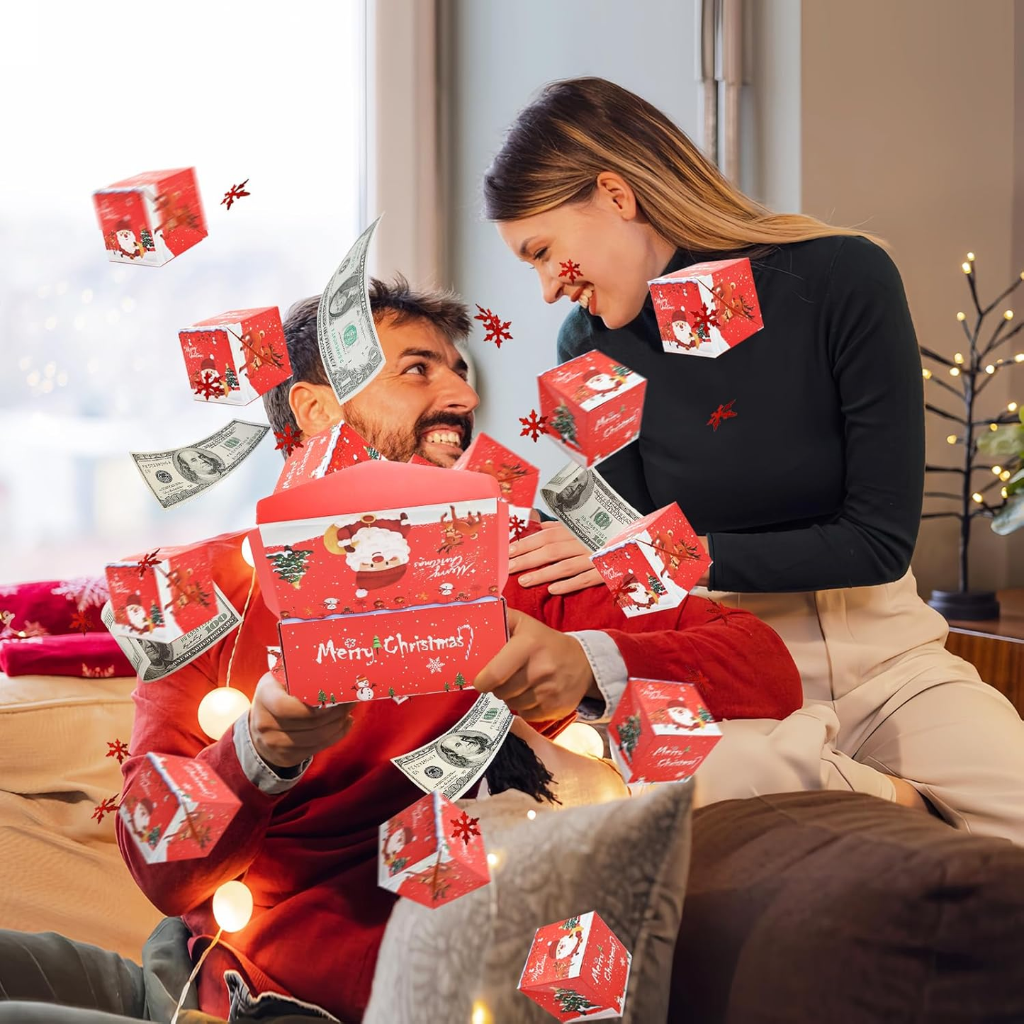🎁Christmas Sale - Lowest Prices Online🎁 Surprise Gift Box Explosion for Money, Unique Folding Bouncing Red Envelope Gift Box with Confetti