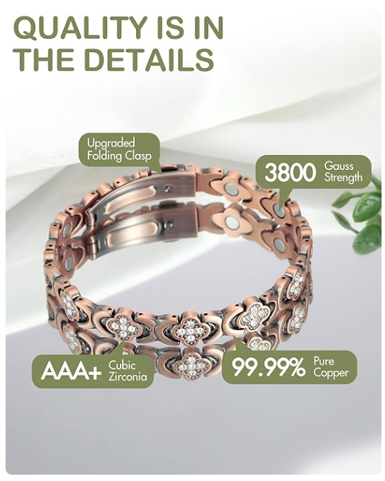 Diystar Copper Bracelets for Women. Pure Copper Magnetic Bracelet with 38oo Gauss Effective Magnets