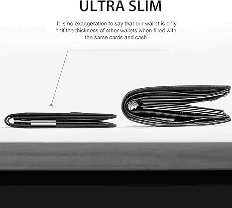 Men's Slim Leather RFID Blocking Wallet - Minimalist Carbon Fiber Bifold