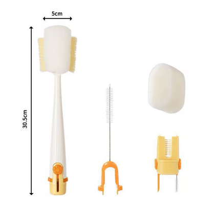 5-in-1 Bottle Cleaning Brush (Multifunctional)-Cream White [1 pack] + 3 replacement heads